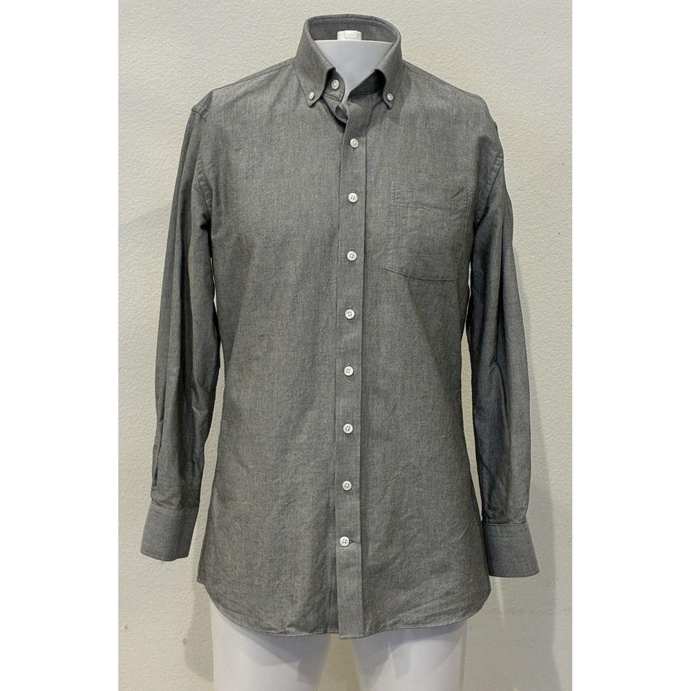 Ledbury Tailored Fit Dress Shirt Men's 15.5 Gray Long Sleeve Preppy Classic